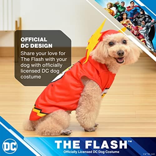 DC קומיקס גיבור העל תחפושת הכלב של הפלאש ליל כל הקדושים - גדול במיוחד | תלבושות של גיבור העל של DC לכלבים, תלבושות כלבים מצחיקות | תחפושת